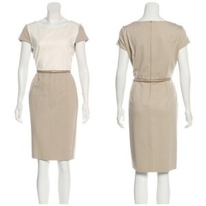 Max Mara Cream Sheath Belted Dress